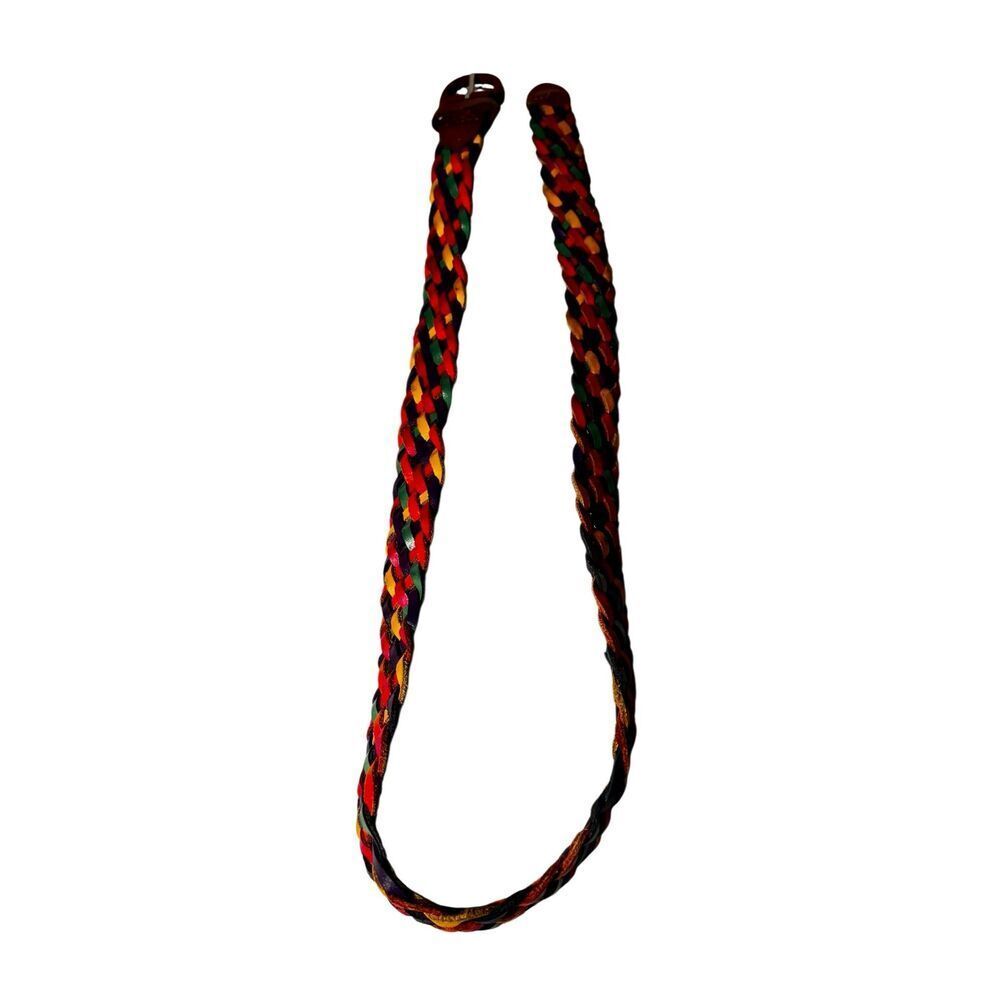 Vintage Rainbow Leather Woven Braided Belt Size S-M Eclectic Boho Festival Retro - Picture 5 of 7